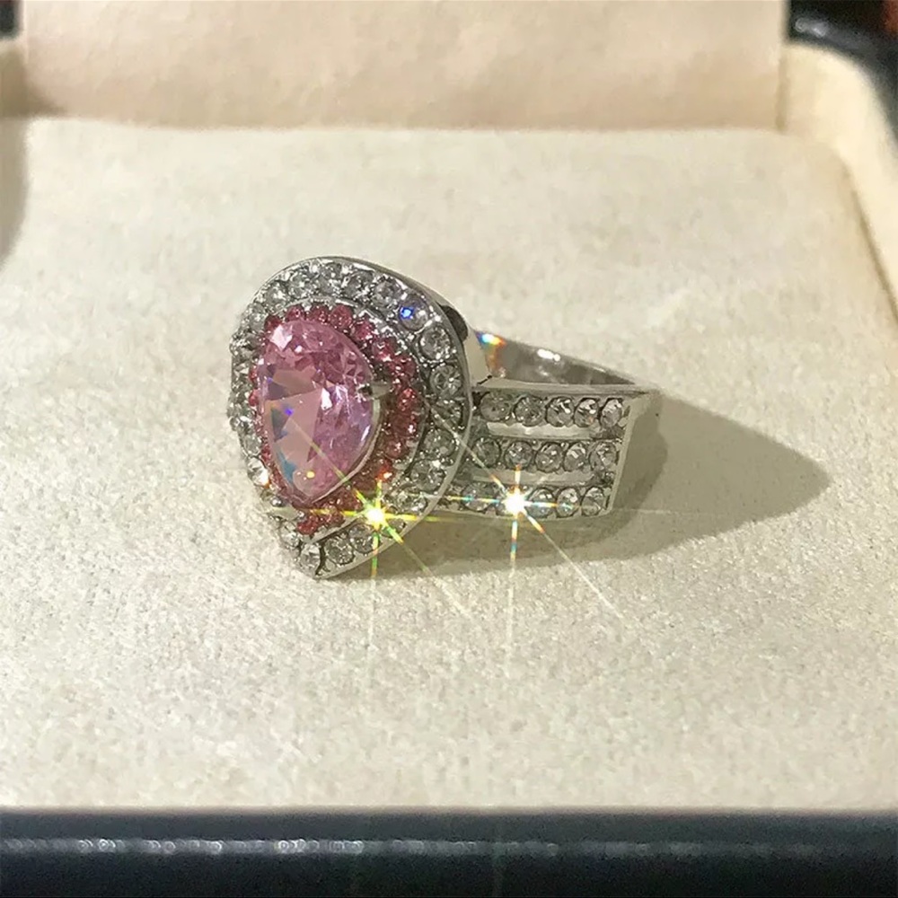 3 Layer Pink Teardrop CZ Ring - Picture 3 of 8